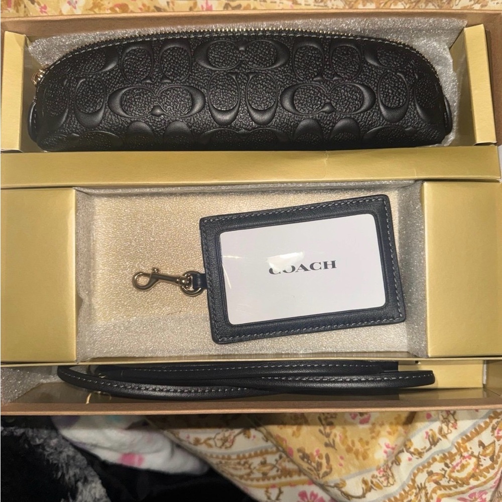 Coach Black Embossed Set with ID Holder